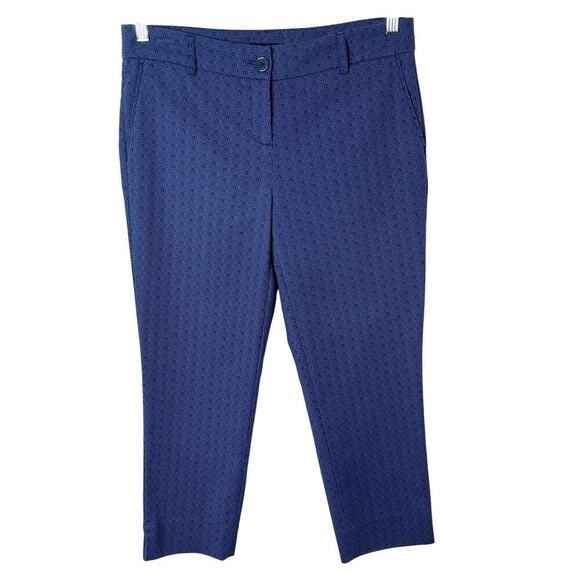 Hilary Radley Womens Cropped Dress Pants 6 Blue Geometric Print Slim Leg Stretch - Picture 1 of 7